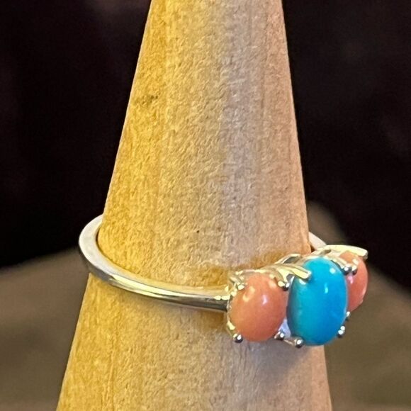 Peach Opal And Sleeping Beauty Turquoise Ring 7 And Earring Set - Picture 14 of 16